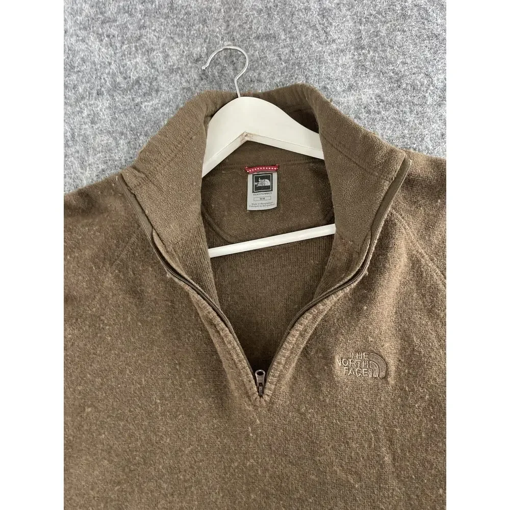 The North Face Sweater Mens Medium Brown Wool Blend Quarter Zip Pullover N192
